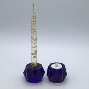 Vintage Cobalt Blue Glass T -light & Candle Stick Holders